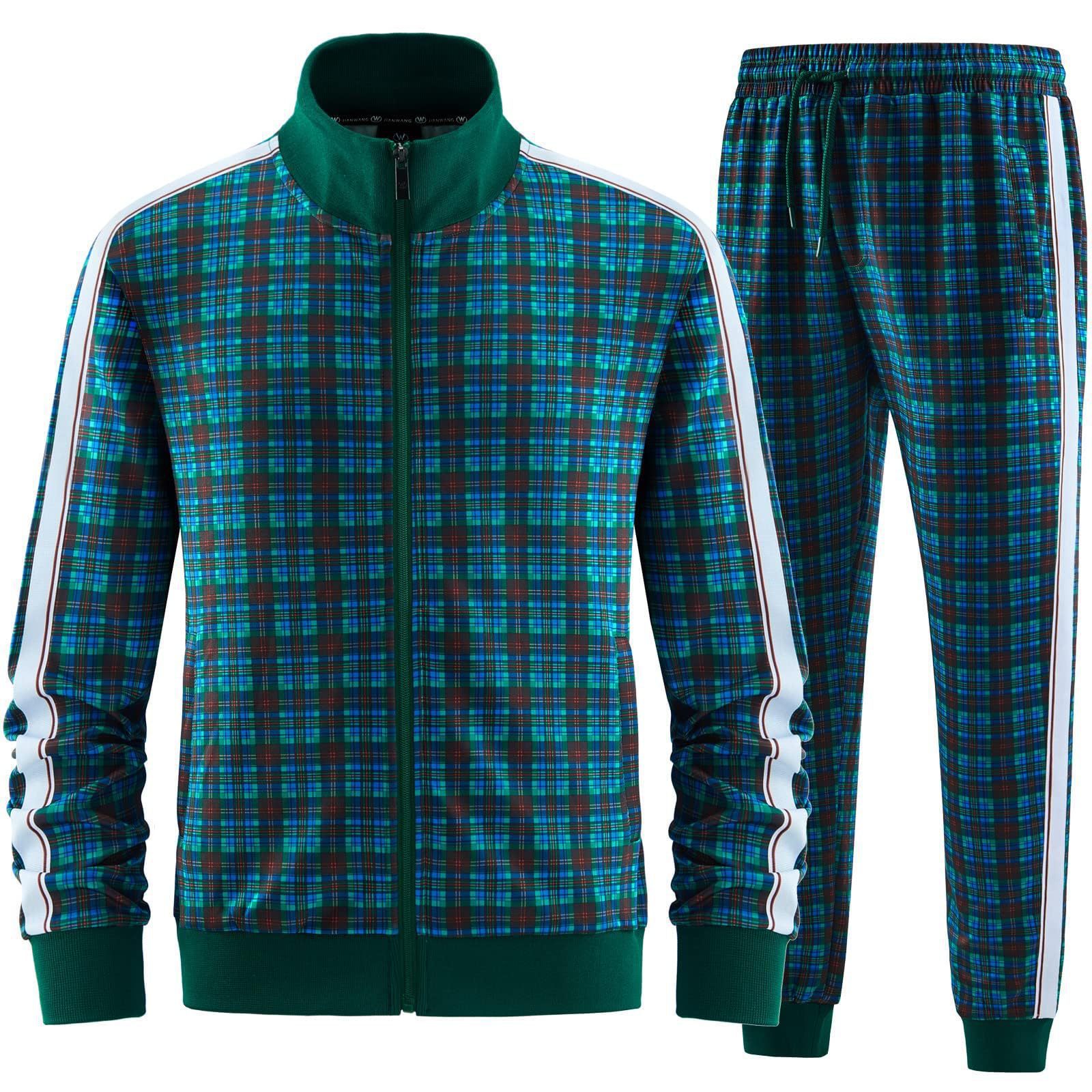 Men's 2026 New British Plaid Tracksuit Zipper Stand Collar Jacket Cardigan & Casual Sweatpants Fitness Sportswear Free Shipping