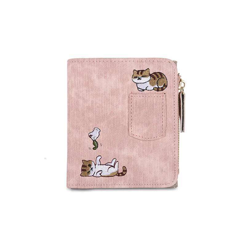 Embroidery Cat Women Zipper Coin Purse Short Women's Wallet Kawaii Mini Cards Holder Clutch for Girl Carteras Mujer Z260205