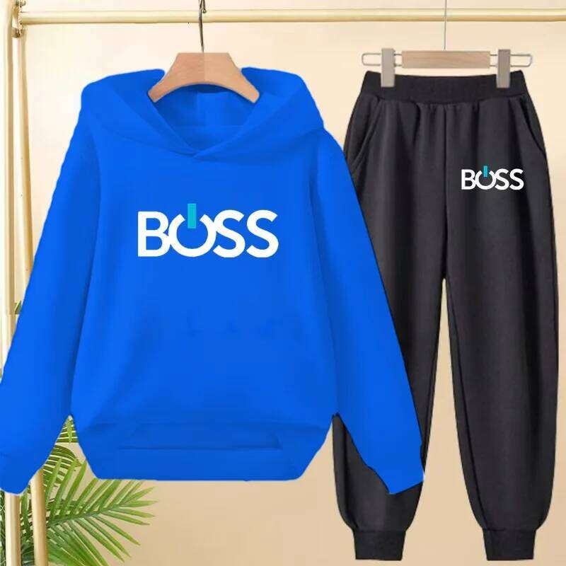Kids Spring Autumn Classic Letters Fashion Tracksuits Clothes Hoodie Girls Boy Toddler3-12Yrs Casual Sweatshirts+Pants Black Set X260205 - view 3