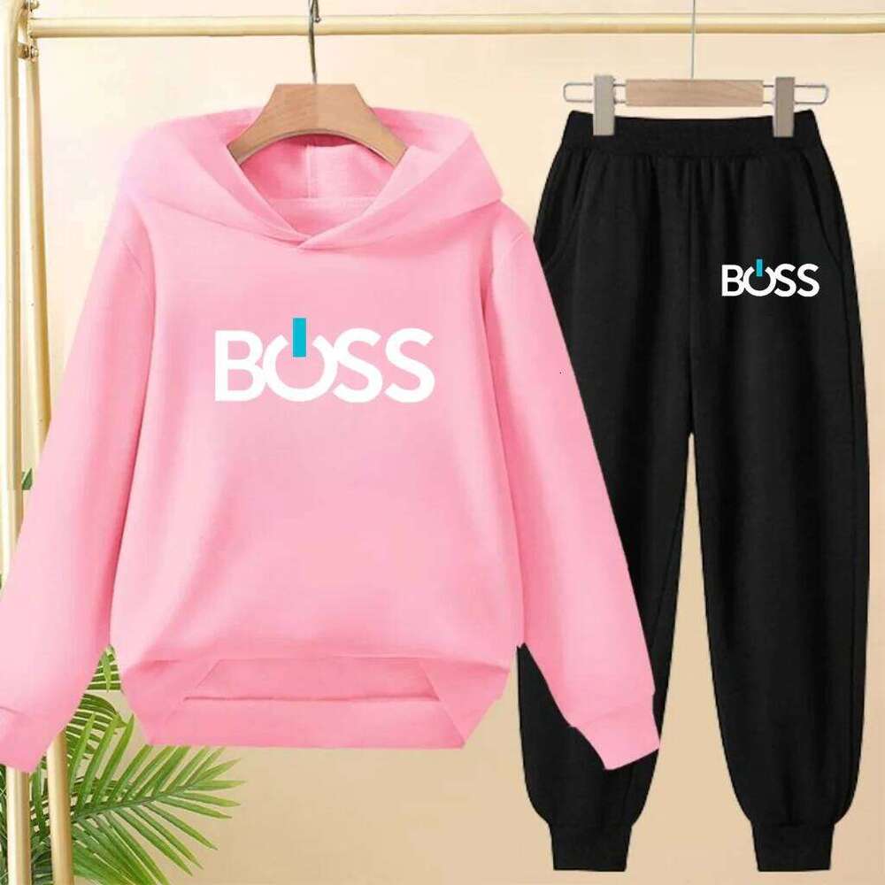 Kids Spring Autumn Classic Letters Fashion Tracksuits Clothes Hoodie Girls Boy Toddler3-12Yrs Casual Sweatshirts+Pants Black Set X260205 - view 4