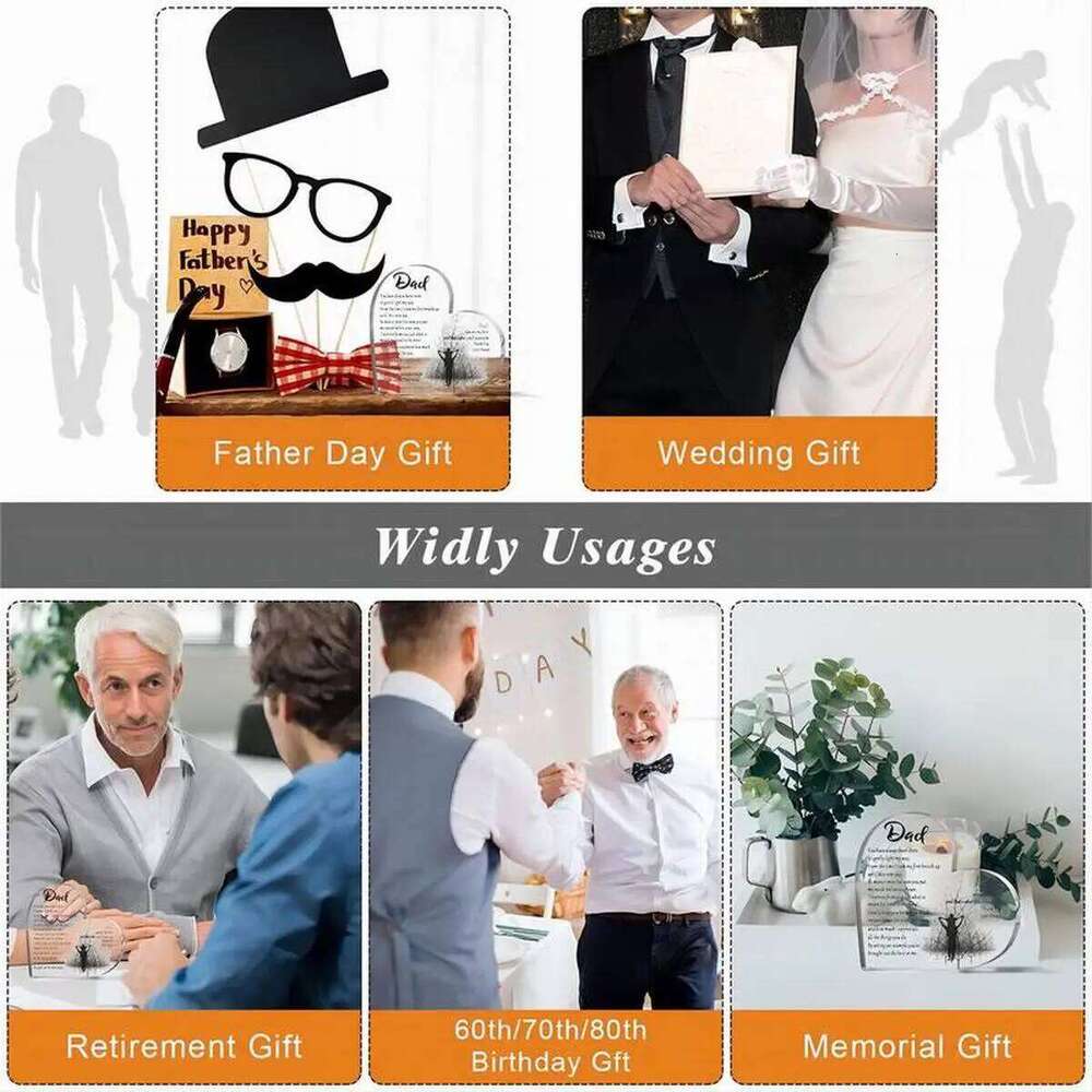 Father's Day gift from son and daughter to father, birthday gift, acrylic heart-shaped gratitude commemorative decoration S260204