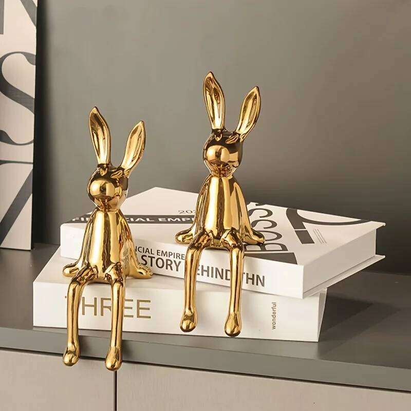 1PCS Ceramic Long-Eared Sitting Rabbit Room Ornaments Statue Luxury Decoration Accessories High-End Home Art Aesthetics S260204
