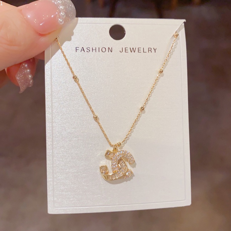 Necklaces for Women Double C Zircon Pendant Adjustable Chain Minimalist Shiny Fashion Jewelry Versatile Daily Wear Gift