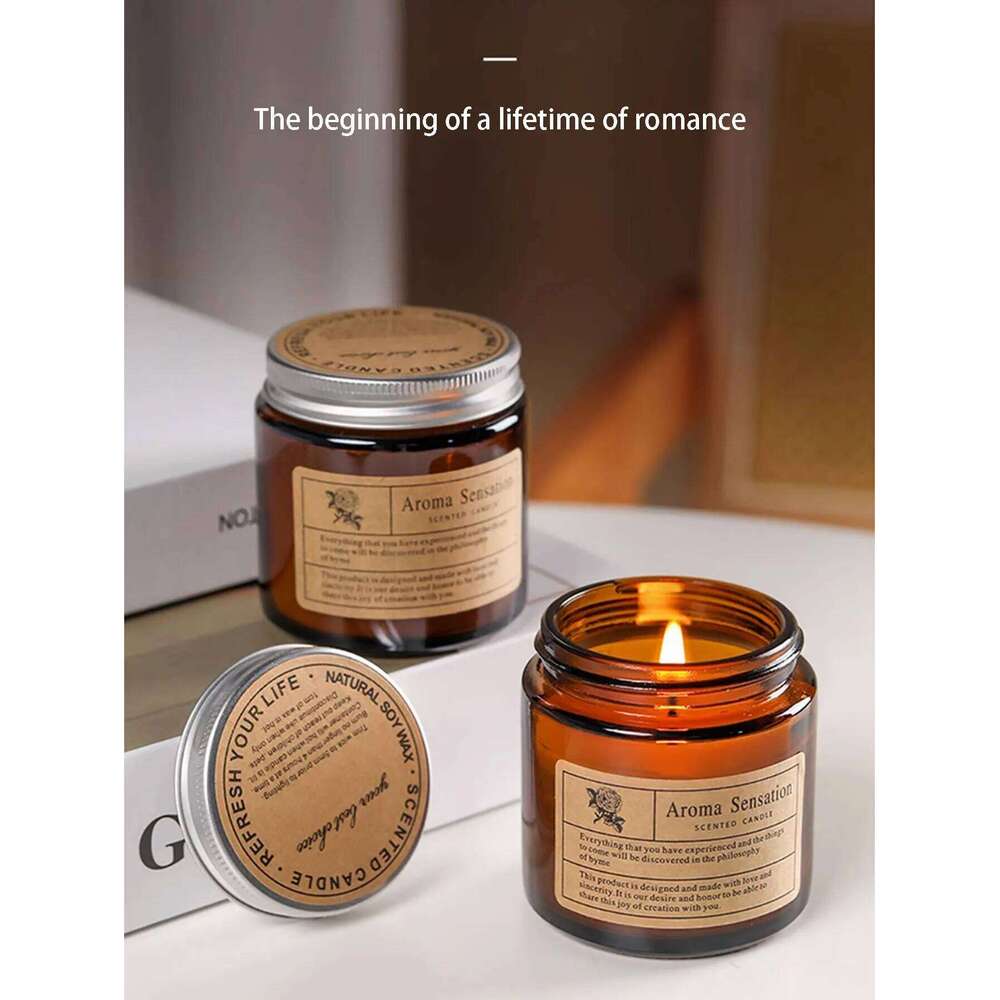 Essential oil scented candle in a tea-coloured bottle, incense for gifting, smokeless box, soy wax, festive gift H260205