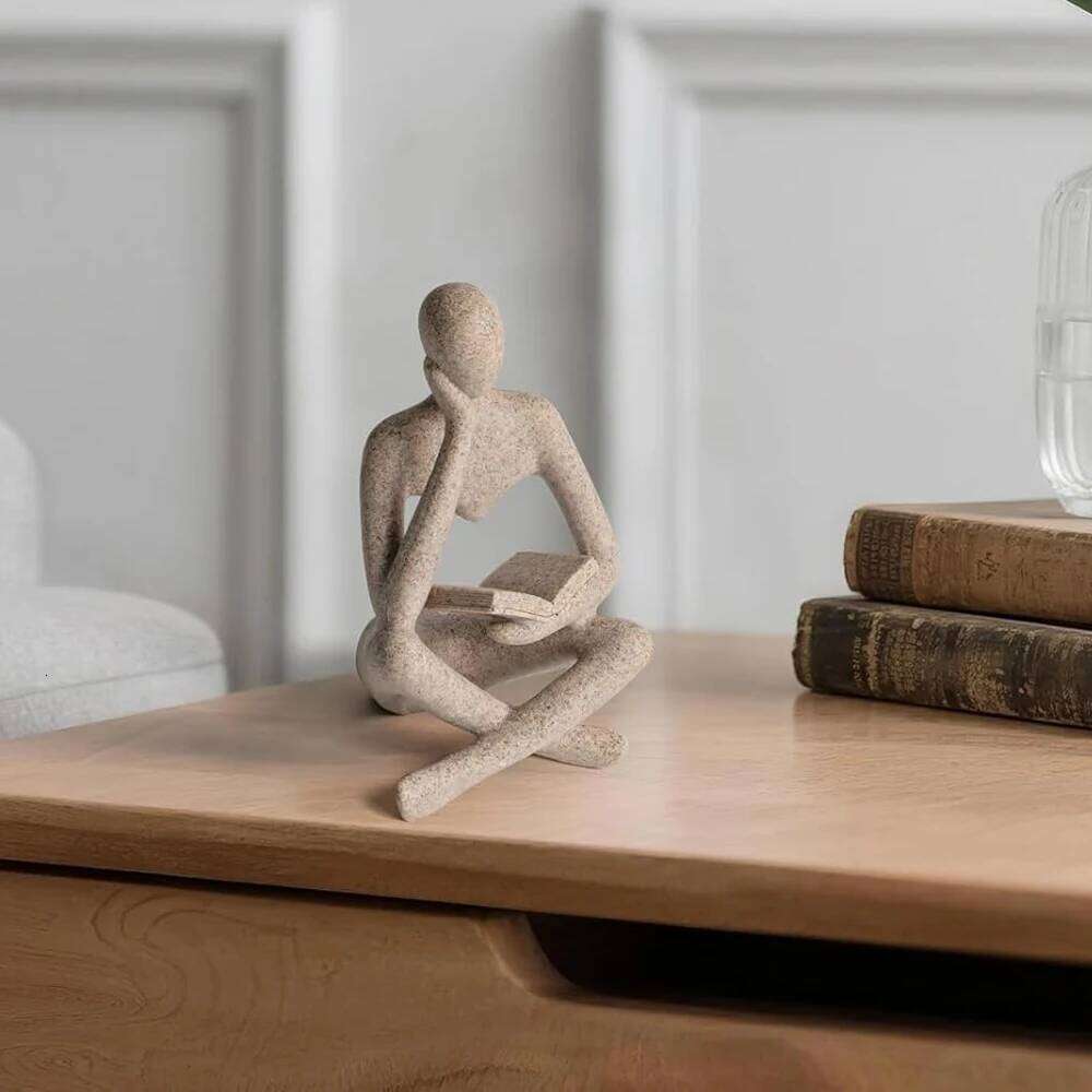 Bookshelf Home Decor - Person Who is Thinking Abstract Thinker Sculpture Figurine Statue Resin Modern Reading Decoration S260204