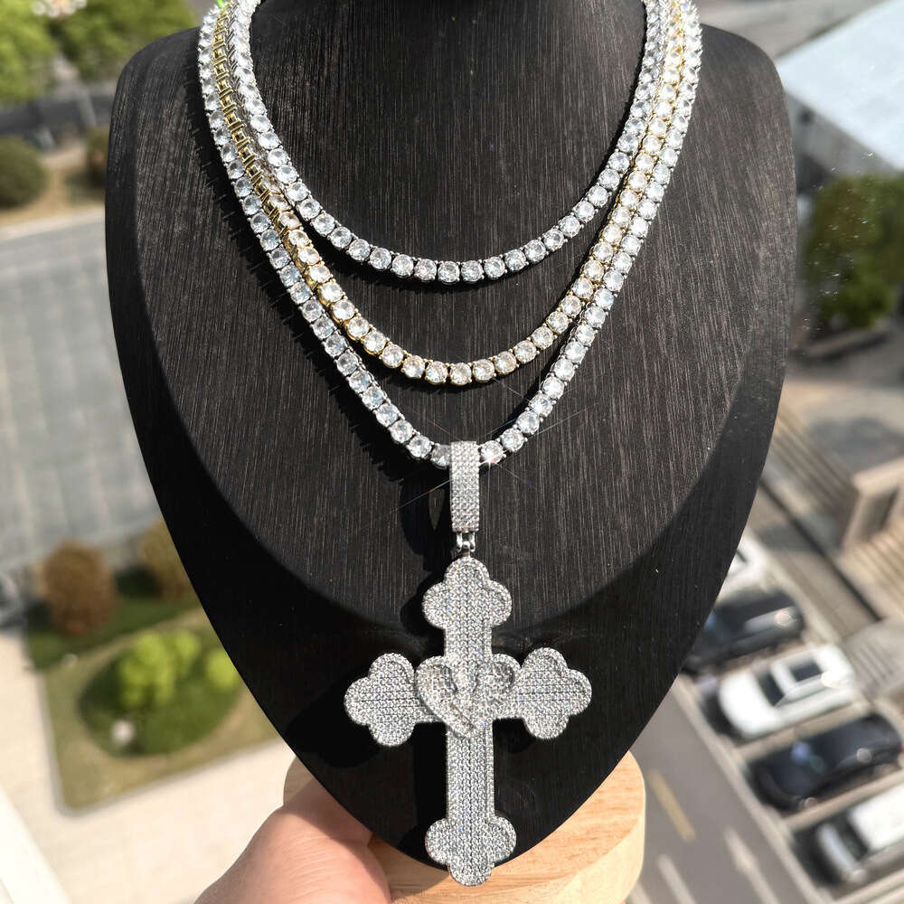 Hiphop Fashion New Cloud Cross Pendant 5mm Tennis Chain Necklace Set Trend