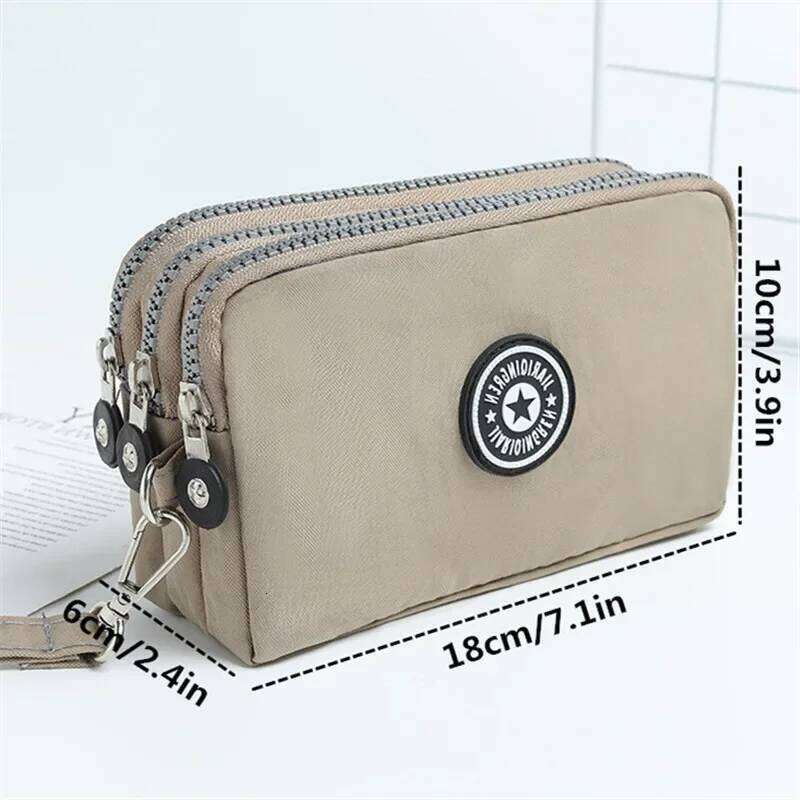 New Washed Denim Women's Three Zipper Coin Purse,Makeup Bag,Phone Bag,Hand-Held Portable Bag Z260205