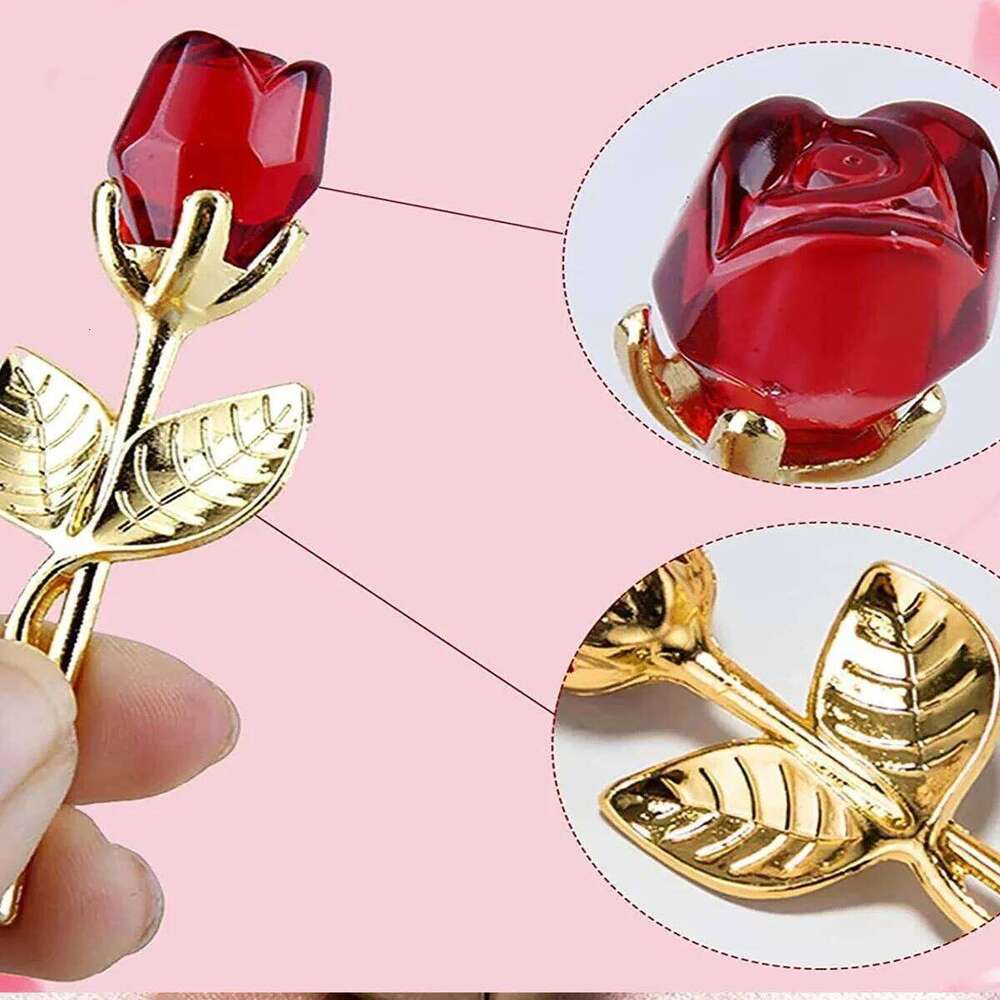 1pc Glass Rose Mini Crystal Flower Artificial Flowers Room Ornament Office Desktop Decoration Wedding Party Valentine's Day Gift S260204