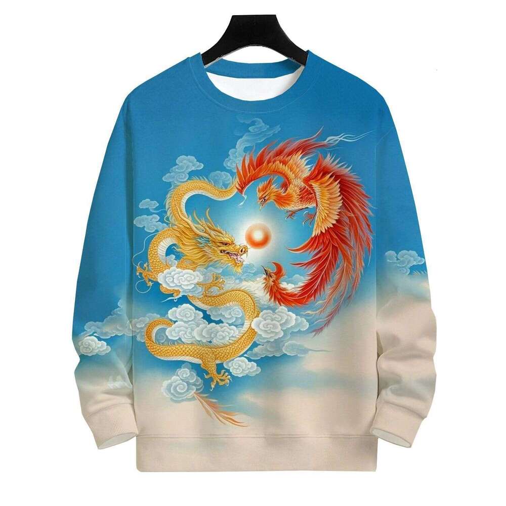 Spring Autumn Style Personalized Dragon Phoenix Pattern Sweatshirt 2026 Fashionable And Handsome Long Sleeve Round Neck Unisex Chinese