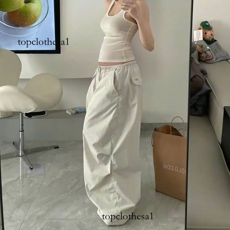 Deeptown Beige Oversized Women Parachute Pants Basic Wide Leg Jogging Korean Fashion Cargo Sweatpants Baggy Hip Hop Casual New
