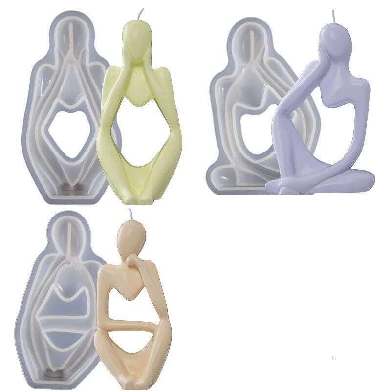 DIY Art Simple European Abstract Human Body Thinker Ornament Sculpture Resin Gypsum Home Decoration Candle Silicone Mold S260204