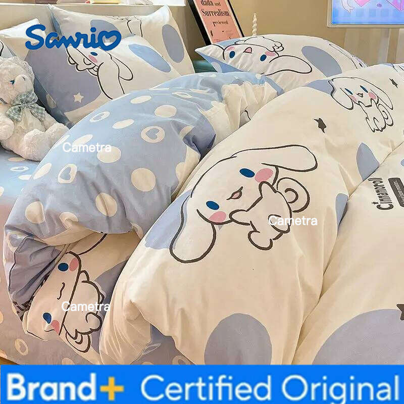 Sanrio Cinnamoroll 100% Four-piece Cartoon Series Cotton Kids Bed Sheet Quilt Cover Pillowcase 3-piece Set H260205
