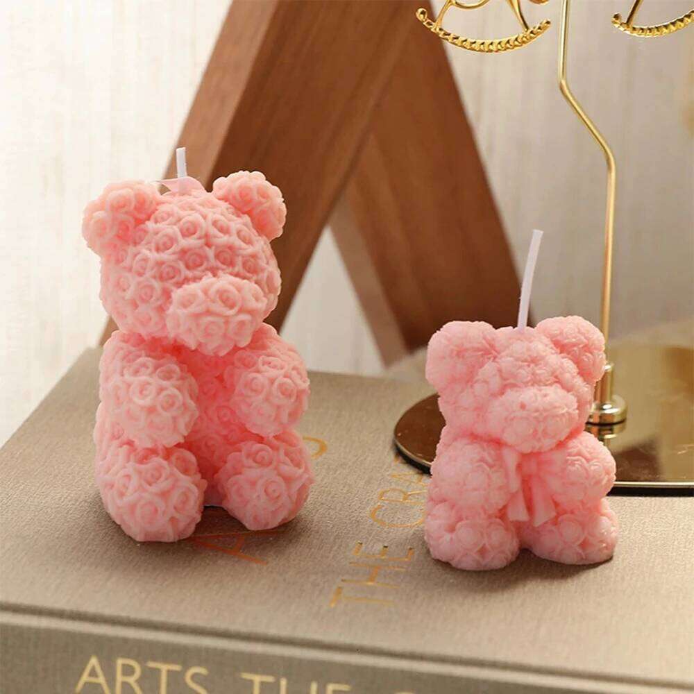 Beautiful High-End Handmade Diy Rose Bear Aromatherapy Candle Creative Valentine'S Day Home Decoration Birthday Gift S260204
