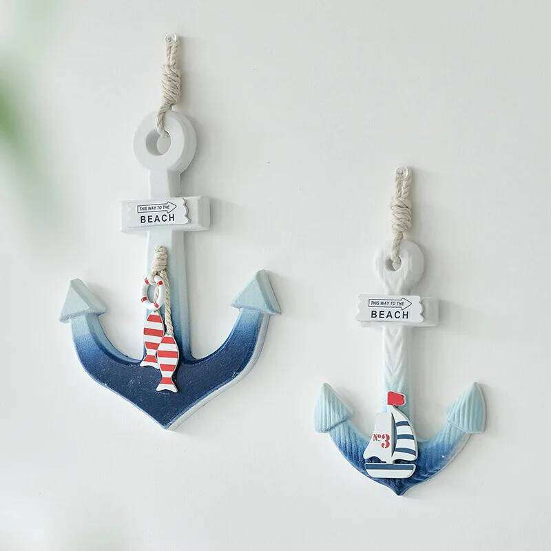New Anchor Navigation Decoration Wooden Marine Crafts Home Wall Courtyard Decor Pendant Hanging Clothes Hook Beach Sign S260204