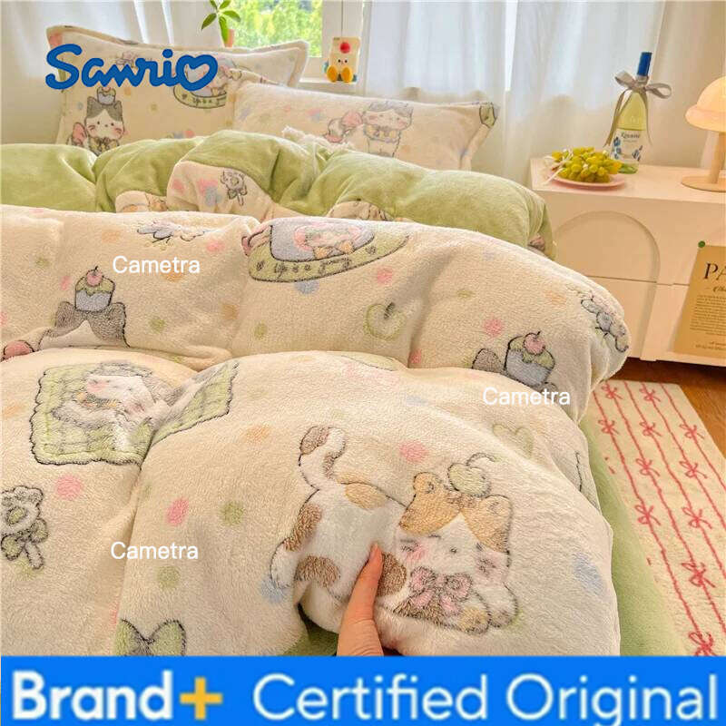Sanrio 1pc Coral Fleece Duvet Cover Cat Printed Thick Warm housse de couette for Winter Cartoon Style Single/Queen/King dekbedovertrek H260205