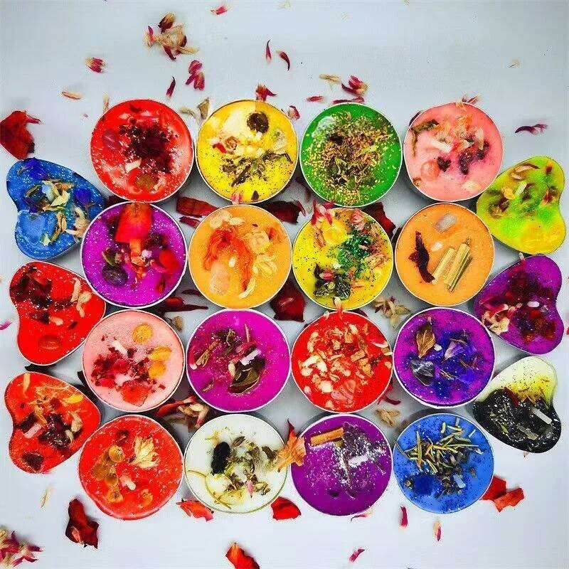 0.53OZ Mini Spell Intention Tea Light Unscented Witch Manifestation Candles with Dried Flowers Crystal H260205