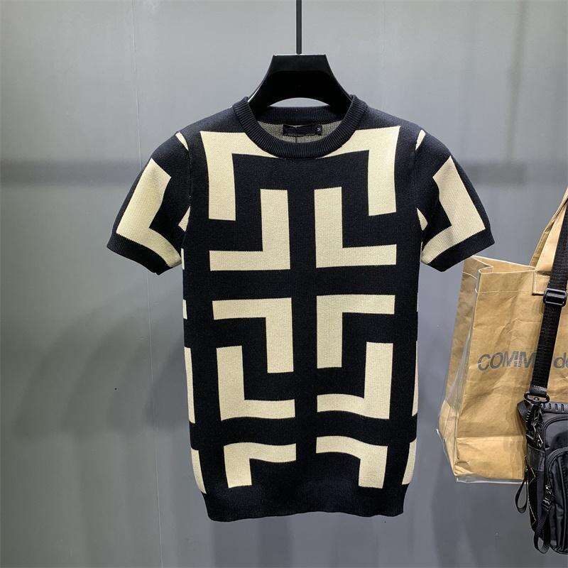 Men's Short Letter Jacquard High-End Autumn Winter Base Layer Top Youth Knitted Sweater Thickened Half Sleeve