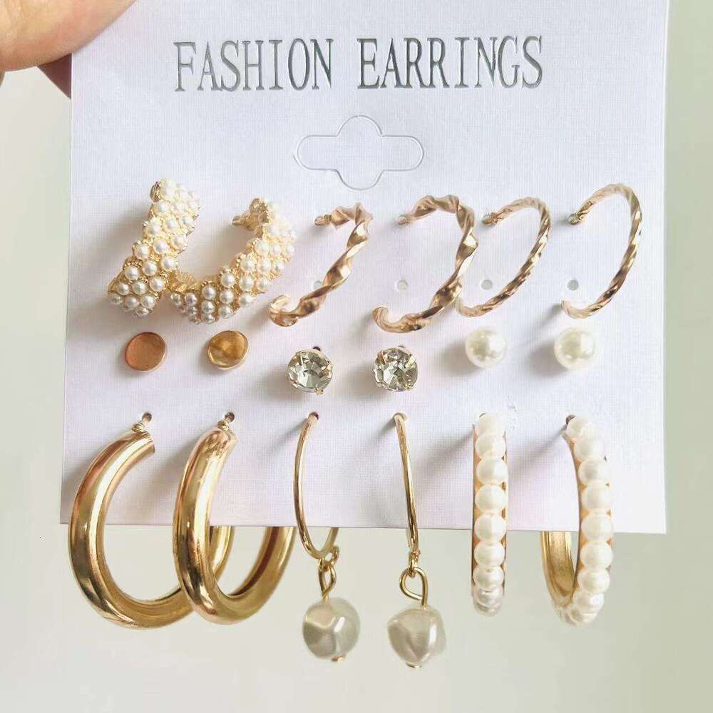 creative french retro gold earring set european and american cross border new style with pearl inlaid womens earrings