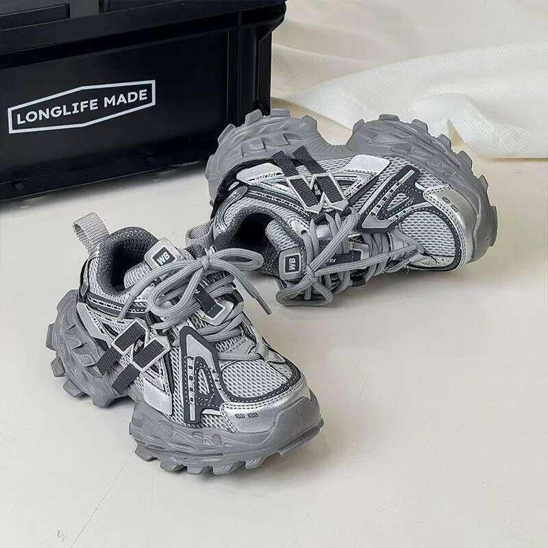 Thick-soled Children's Sports Autumn Leather Fashion Girl's Running Boys' Casual Lace-up Soft Sole Kids Shoes 25H1219