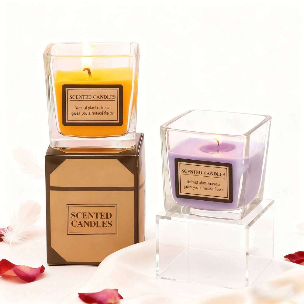 Modern Square Scented Candle, Minimalist Home Decor Aromatherapy, Relaxing Scent Bedroom Office, Elegant Gift for Women Her H260205