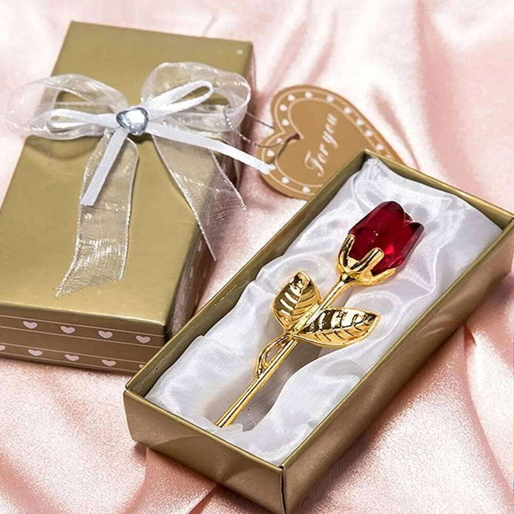 1pc Glass Rose Mini Crystal Flower Artificial Flowers Room Ornament Office Desktop Decoration Wedding Party Valentine's Day Gift S260204