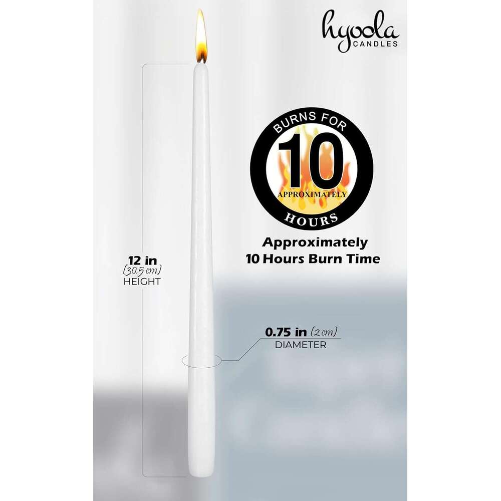Pack Tall Taper Candles 12 Inch White Dripless, Unscented Dinner Candle Paraffin Wax with Cotton Wicks - 10 Hour Burn Time S260204