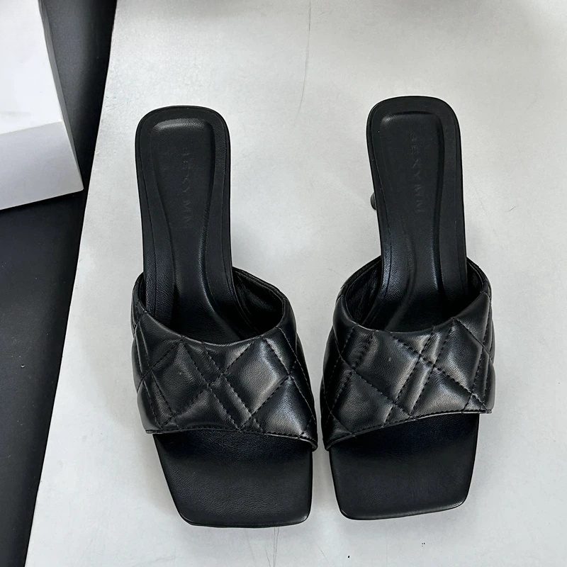 2026 Summer New Women Slipper Fashion Toe Slip On Ladies Elegant Sandal Square High Heel Dress Slides Shoes ddmypanda