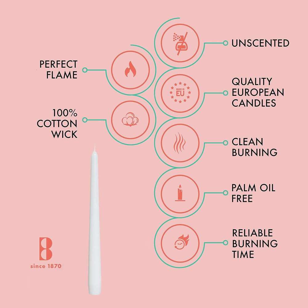 BOLSIUS Unscented Inch Dinner Candles, 10 Pack - 8 Hour European Quality Smokeless Dripless Taper Candles for Home Dcor S260204