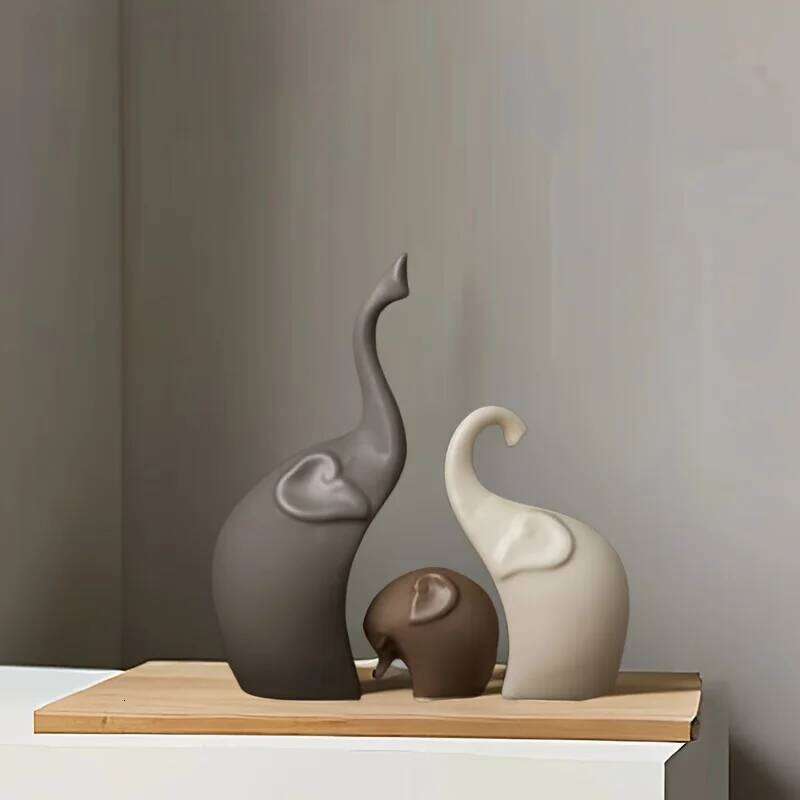 Nordic Matte Ceramic Elephant Family Figurines Modern Home Animal Sculptures for Bookshelf Living Room Office Decor Gifts S260204