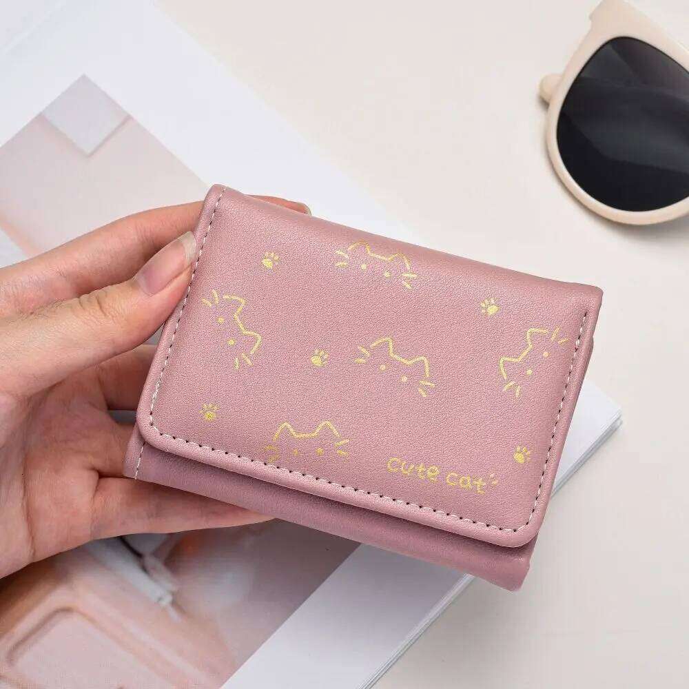 3 Folds Printed Wallet PU Leather INS Style Short Small Purse Cute Kitten Dog Women Money Bags for Girls Gift Z260205
