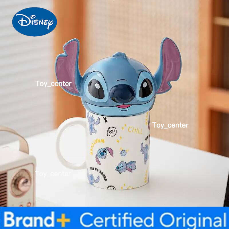 Disney Stitch 3D Cartoon Ceramic Mug with Lid Creative Household Office Girls and Boy Water Cups Birthday Gift for Friends H260205