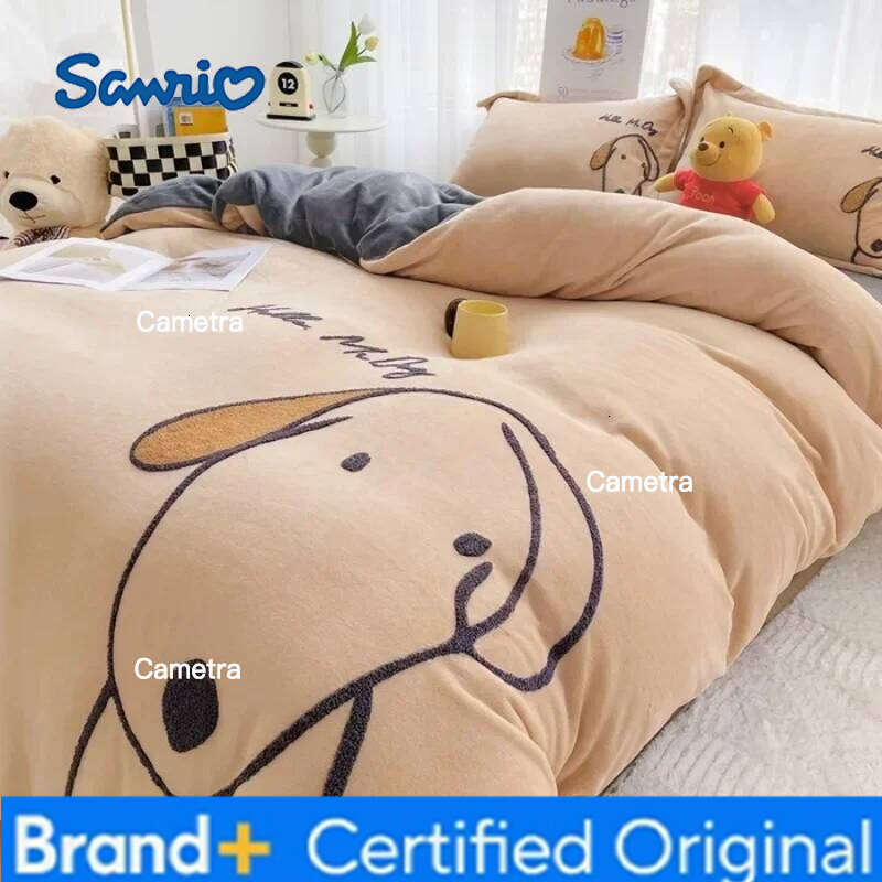 Sanrio 2024 new towel sticker embroidered milk fleece four-piece set thickened 220g winter warm bed sheet kit H2602051