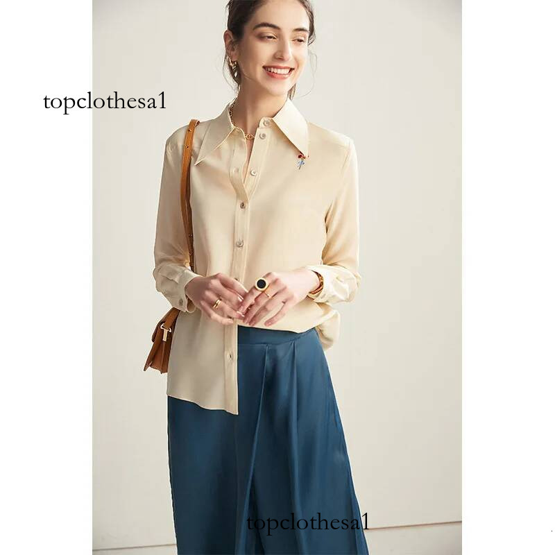 Women's Heavy Mulberry Silk Shirt 2025 Spring and New Summer Embroidered Niche Commuter Long-sleeved Top