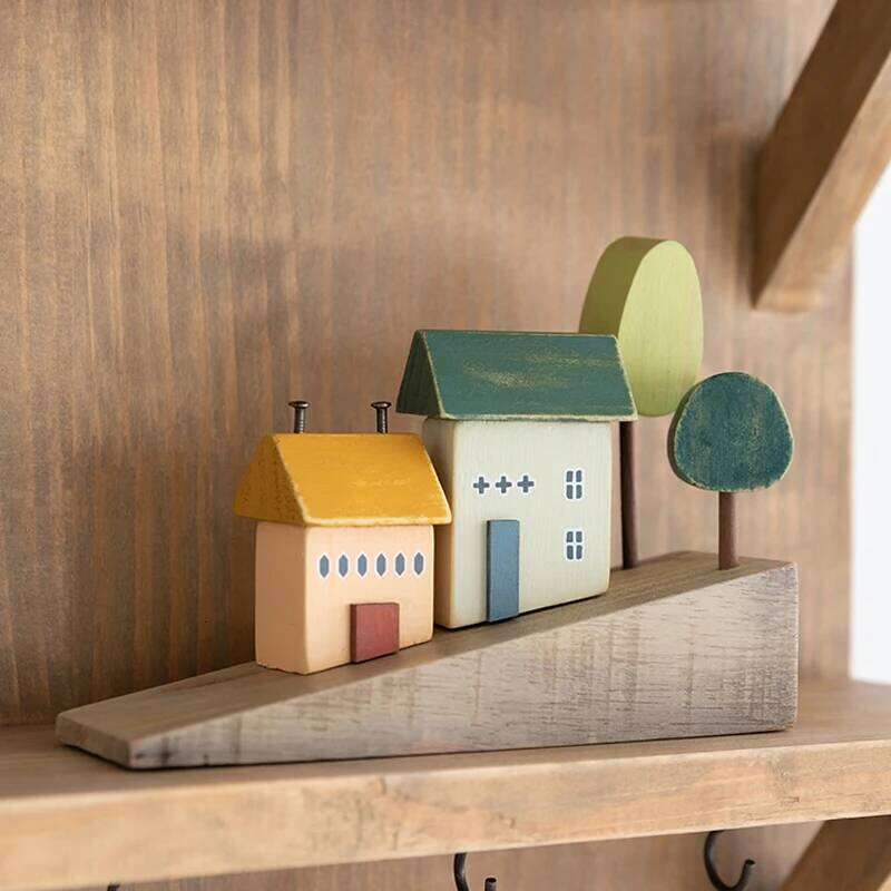 Nordic Wooden House Ornaments Home Decoration Wood Architecture Cute Desk Miniature Craft Work Baby Kids Room Nursery Decor S260204