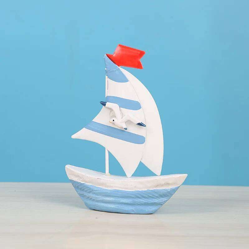 Blue Mediterranean ornaments bedroom study desktop holiday gifts marine art wooden sailing decorations S260204