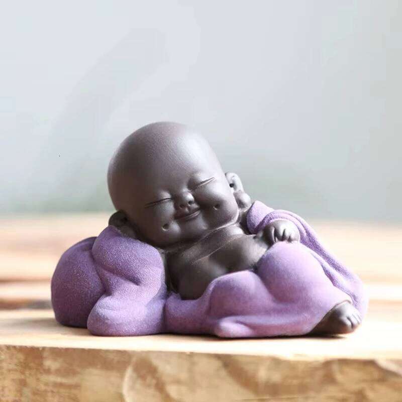 Buddha Statues Small Monk Geomantic Decoration Purple Figurines Home Decor Sculptures Tea Pet Crafts Color Sand Ceramic S260204