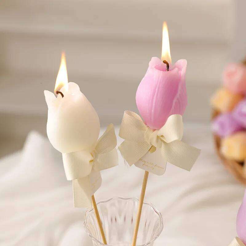 3D Realistic Tulip Bouquet Home Decor Wedding Centerpiece Candle Valentine's Day Gift Set for Her S260204