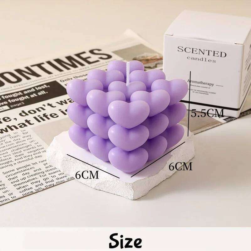 Heart-Shaped Aromatherapy Flame Cube Handmade Candle Valentine'S Day Wedding Proposal Indoor Decoration S260204 3d3