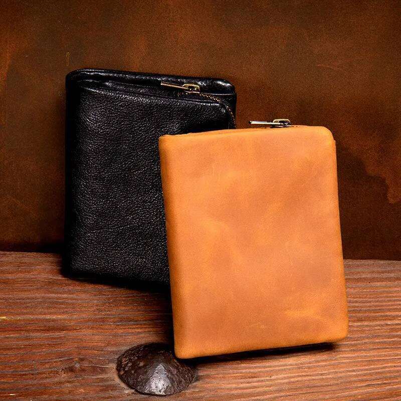 Original vegetable tanned short retro top layer cowhide wallet, handmade genuine leather multifunctional wallet Z260205