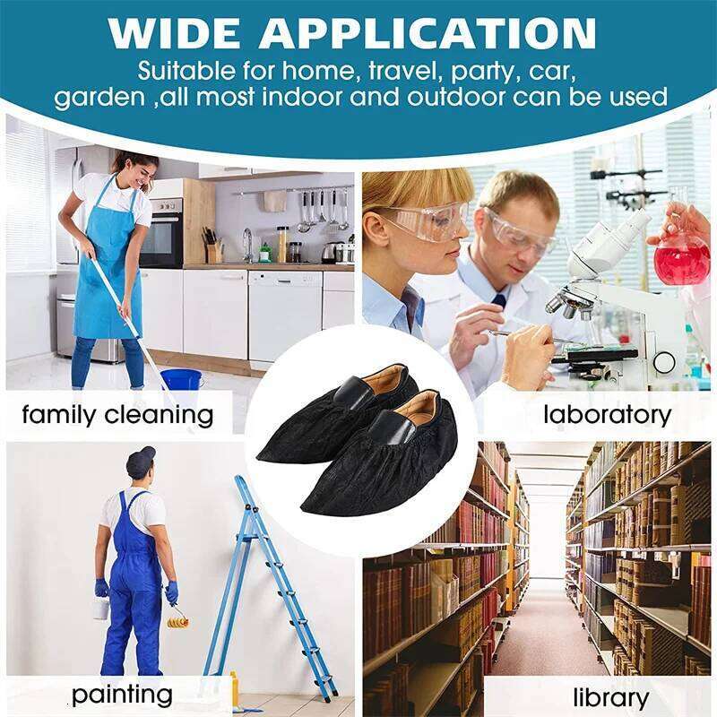 Disposable & 100Pack Black Non Slip Shoe Durable Boot Booties Protector Covers For Indoors Floors Carpet S260204