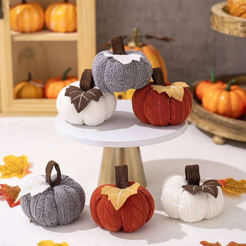 Handmade Knitted Reusable For Home Thanksgiving Halloween Party Decorations Fake Simulated Pumpkin Props Kids Gift S260204