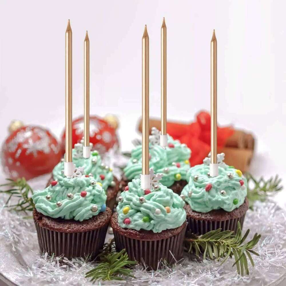 30pcs Count Party Long Thin Cake Metallic Candles in Holders for Birthday Cakes Cupcake, Champagne Gold S260204
