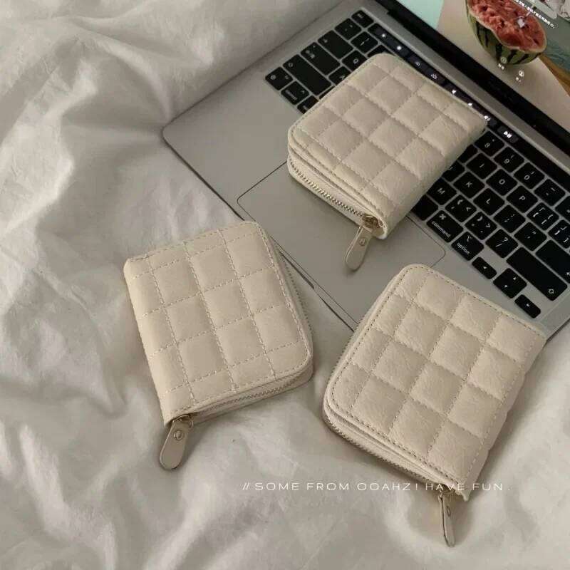 2023 New Women Short Wallets PU Leather Female Plaid Purses Card Holder Fashion Woman Small Zipper Wallet with Coin Purse Z260205