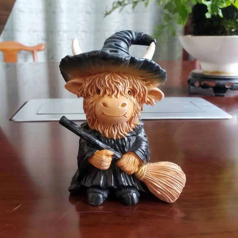 Halloween Tabletop Ornament Resin Christmas Highland Statue Funny Decorative Cow Figurine Cute Animal Sculpture Farmhouse S260204