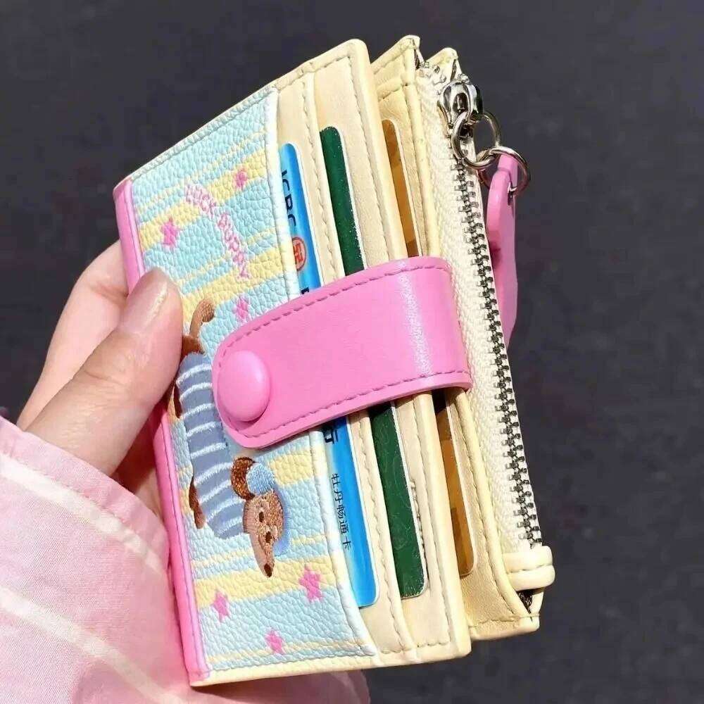 Korean Style Dachshund Embroidery Short Wallet Dopamine Color Cartoon Dog Coin Purse PU Zipper Small Item Bag Women Girl Z260205