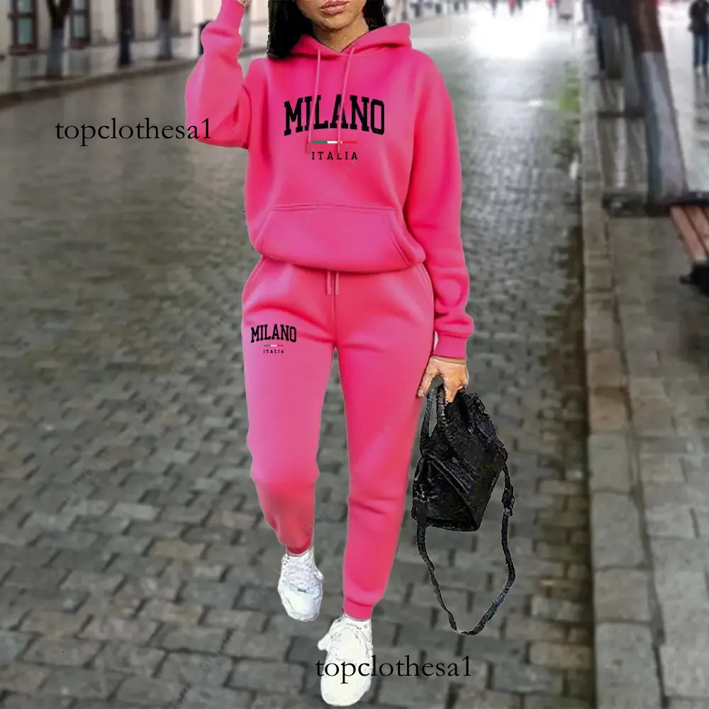 Autumn Winter Womens Sets 2pcs Hoodies Pants Suit Sports Outfits 2025 MILANO Letter Print Aesthetic Clothes Ladies Tracksuit 250826