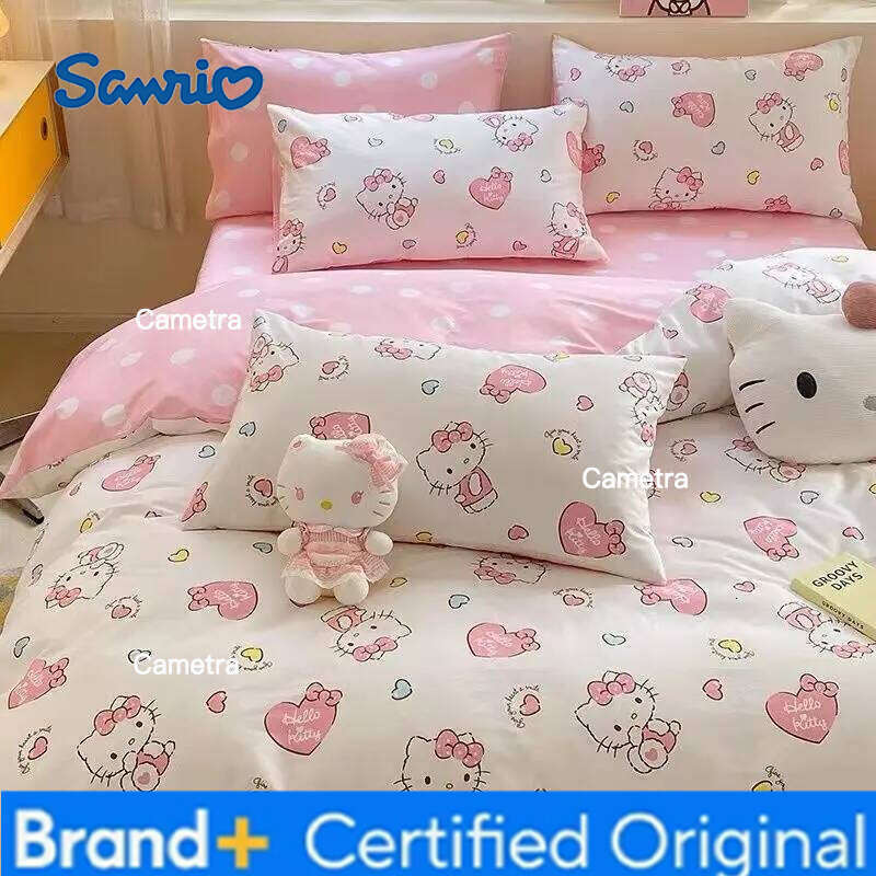 Sanrio 4Pcs/Set Hello Kitty Kawaii Quilt Cover Anime Student Bedding Soft Microfiber Bedspread Lightweight Coverlet Gift H260205