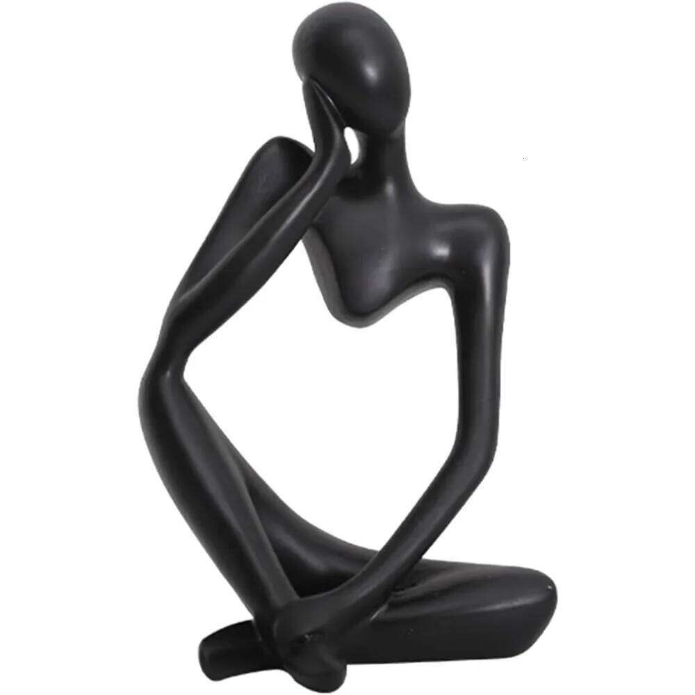 Decorations for Home Living Room Office Mini Thinker Sculpture Ornaments Resin Black Modern Abstract Sculptures Desktop S260204