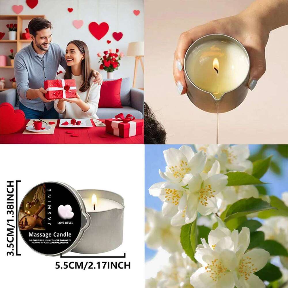 Massage Oil Jasmine 2oz Aromatherapy Candles with Soy Wax Moisturizing - Christmas Home Decoration Candle Holders Gift H260205