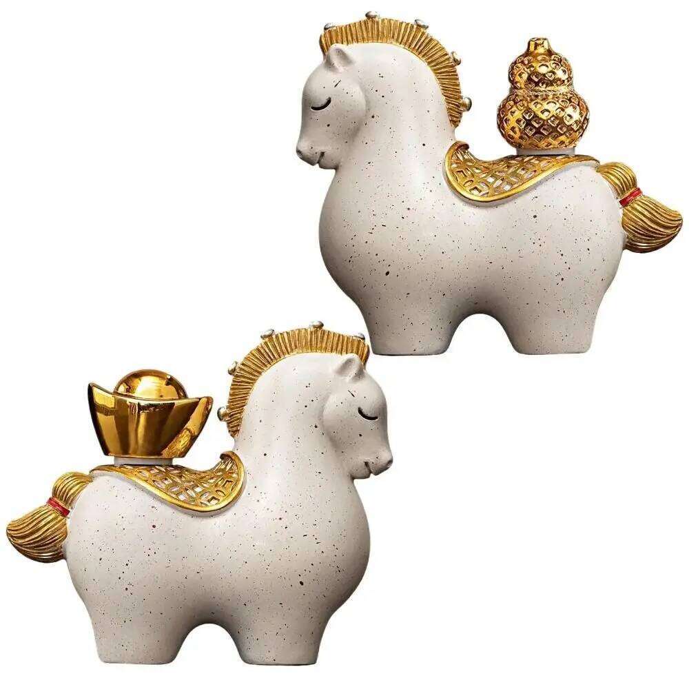 New Year Resin Figurine Mascot Chinese Style Zodiac Horse Ornaments Rotatable Desktop Ornament Bookshelf
